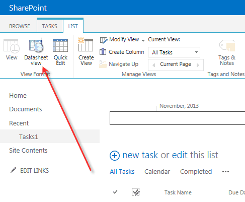 datasheet view for SharePoint Online