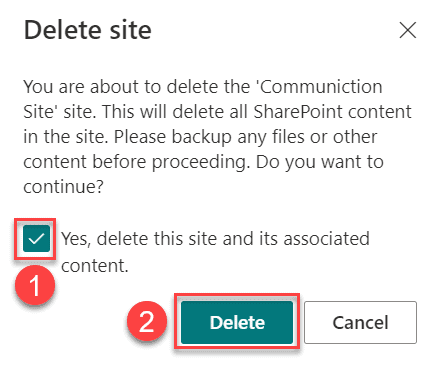 confirm delete site